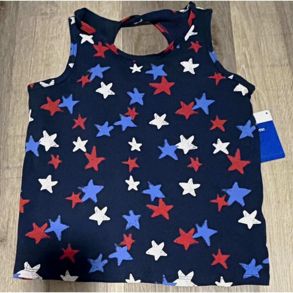 Girls Blue Red White Stars Patriotic Round Neck Tank Top Size 8 NWT A4
